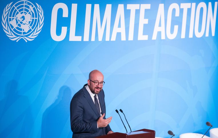 Charles Michel tijdens zijn toespraak op de VN-Klimaattop gisteren. Beeld BELGA