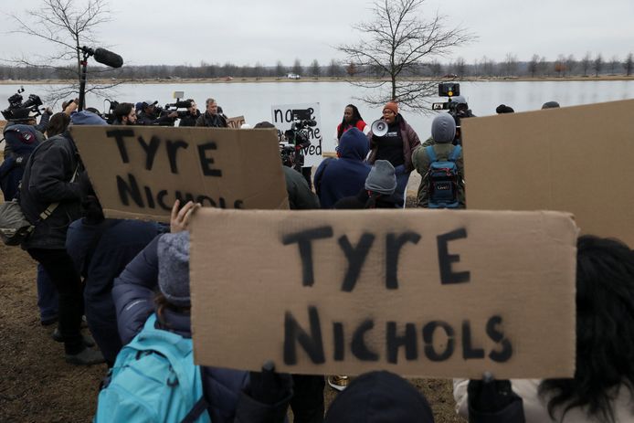 Een protest vanwege de fatale arrestatie van Tyre Nichols in Memphis.