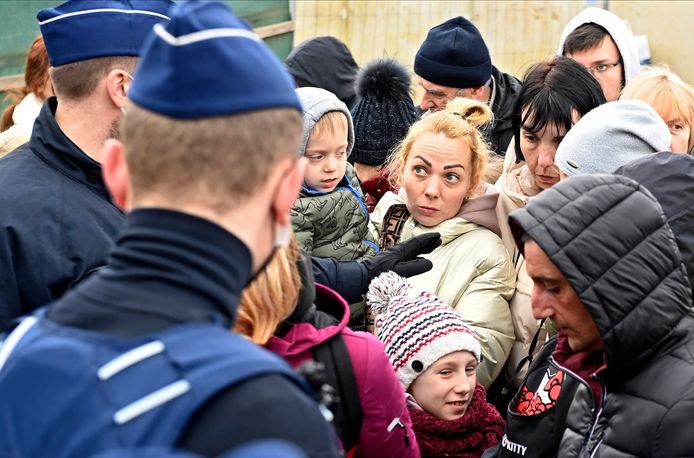 Oekraïense vluchtelingen bij hun aankomst in Brussel.