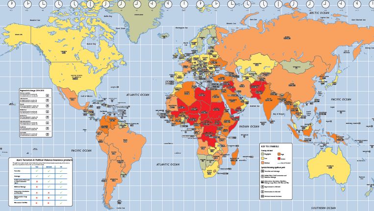 Deze kaart toont risico op aanslagen in heel de wereld ...