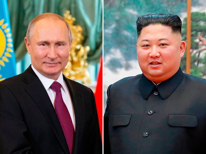 De Russische president Vladimir Poetin (links) en de Noord-Koreaanse leider Kim Jong-un.