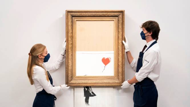 Deels versnipperd Banksy-schilderij geveild voor 22 miljoen euro