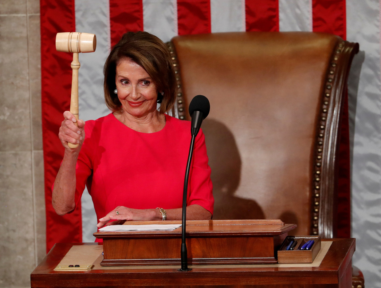 Nancy Pelosi with the gavel at the opening of the new legislative session of the House of Representatives on January 3, 2019. Image REUTERS