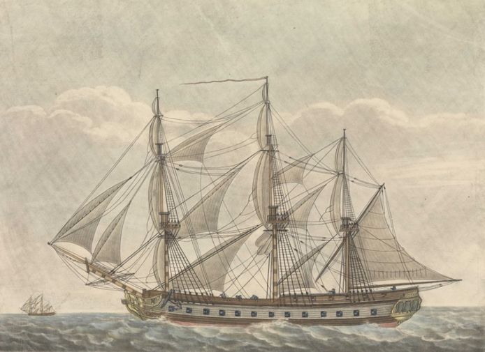 Een schets van de HMS Apollo.