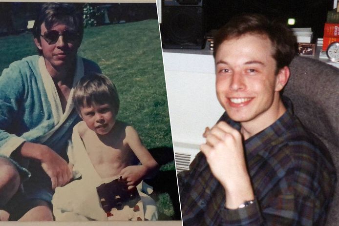 Elon Musk als kind met zijn vader, Errol Musk. Die gaf zijn kinderen een brutale, gewelddadige opvoeding.
