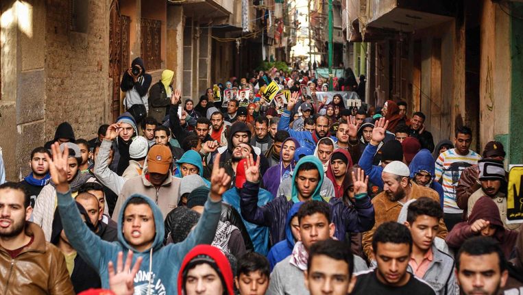 Aanhangers van de Moslim Broederschap demonstreren in Caïro, 25 januari 2016. Beeld ap