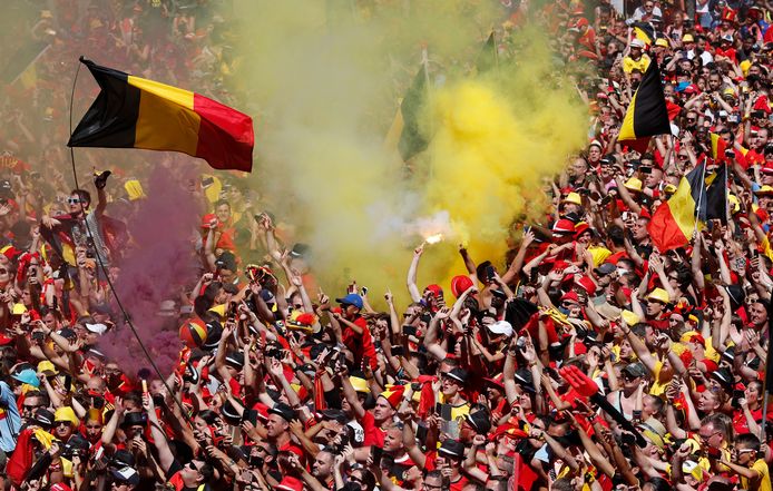 De Rode Duivels werden na het WK in Rusland door duizenden fans  op de Grote Markt in Brussel ontvangen.