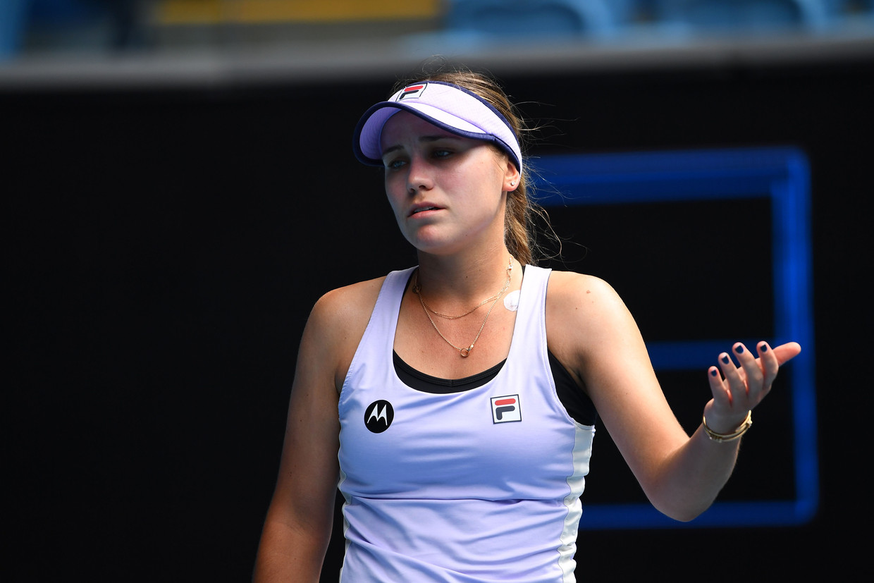 Sofia Kenin tijdens de wedstrijd tegen Estse Kaia Kanepi. Beeld AFP