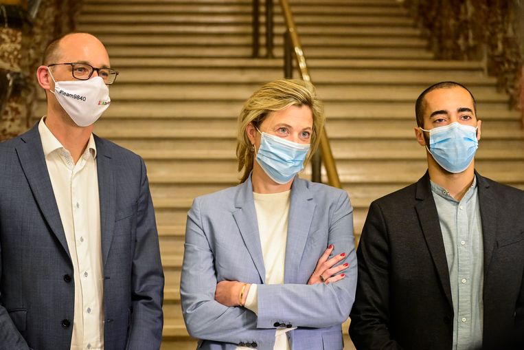 Vincent Van Peteghem, Annelies Verlinden en Sammy Mahdi  Beeld BELGA