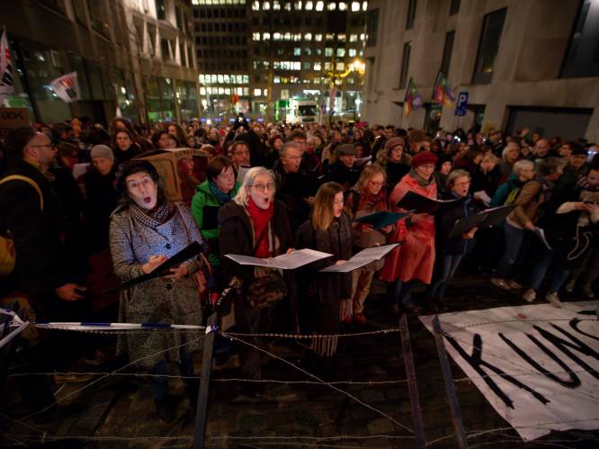 Betogers zingen aan Vlaams parlement in koor tegen besparingsbeleid