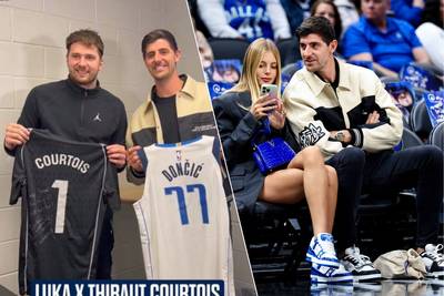 Truitjeswissel tussen sterren: Courtois poseert na basketspektakel in Dallas met NBA-grootheid Doncic