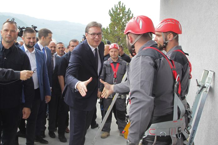 De Servische president Aleksandar Vucic gisteren.