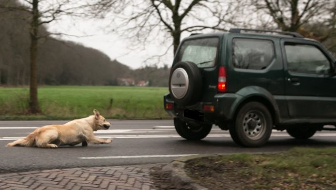 Paar Cerebrum Isaac Hond achter auto aan gesleept in Soest | Amersfoort | AD.nl