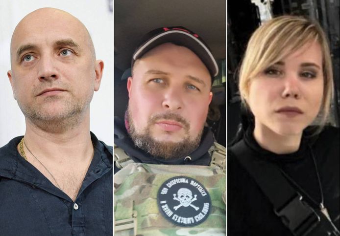 L’écrivain Zakhar Prilepine (g) a survécu à une tentative d’assassinat, contrairement à Vladlen Tatarski (c) et Darja Doegina (d).