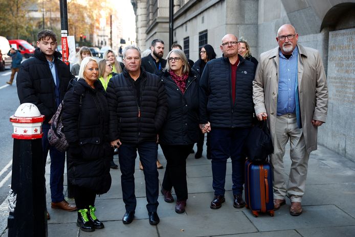 Harry Dunn's mother Charlotte Charles (second from left), with her husband Bruce Charles next to her.  Harry's father Tim Dunn (fifth from left) was present with his wife Tracy (next to him).