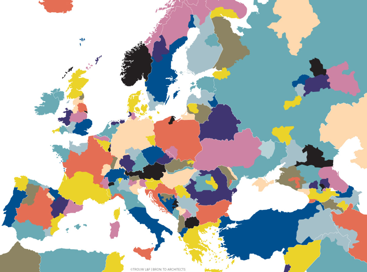Volgens Freddy Heineken kon Europa beter uit 75 kleinere deelstaten bestaan. Opvallend: Groningen, Friesland en het Duitse Ost-Friesland hebben volgens hem meer met elkaar gemeen dan met Nederland of Duitsland.  Beeld Trouw