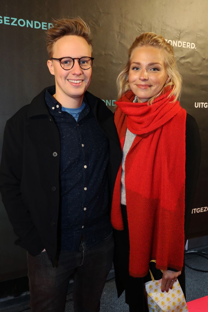 Julie Van den Steen met haar toenmalige partner Maarten op de première van Pippi Langkous in Antwerpen.