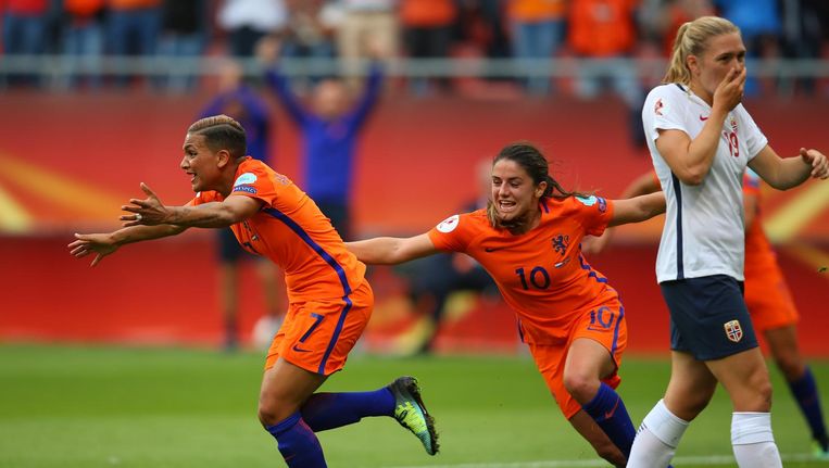 Vreugde na de 1-0 tegen Noorwegen. Beeld getty