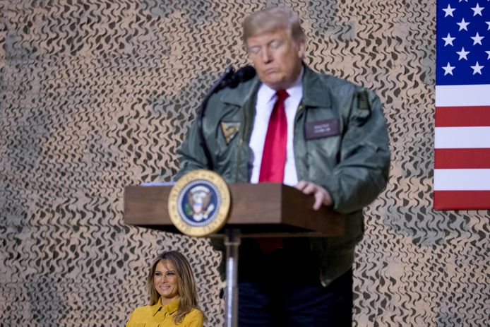 Trump bracht op tweede kerstdag een bezoek aan de Amerikaanse troepen in Irak.