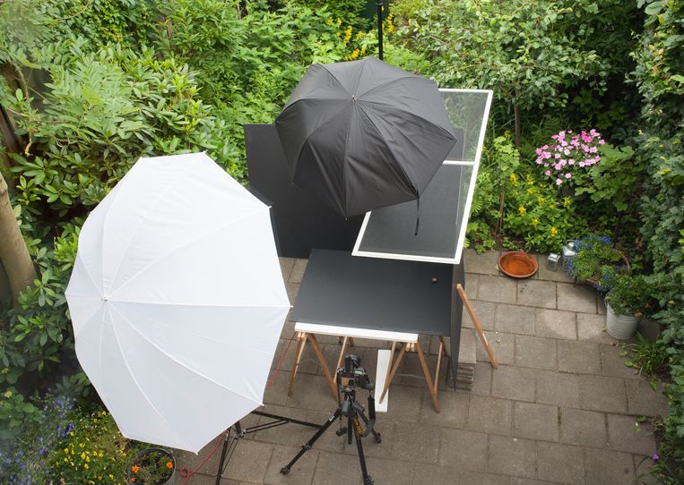 De fotostudio in de tuin van de fotograaf. Beeld Hans van Asch