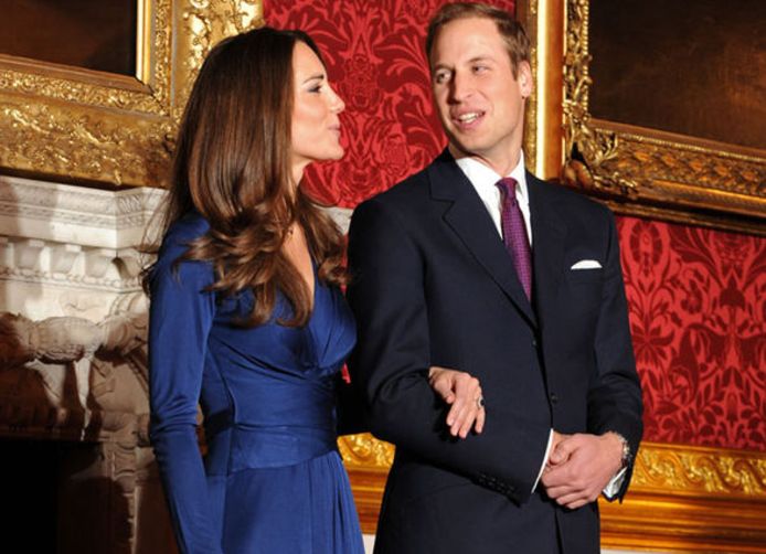 Kate Middleton, in de jurk van Daniella Helayel, en prins William.