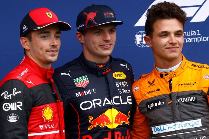 Charles Leclerc, Max Verstappen en Lando Norris.