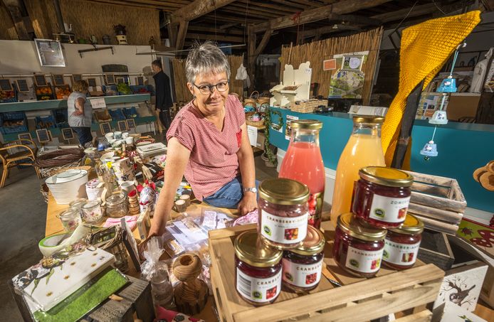 Corrie Wassink van boerderij De Kolke in Voorst heeft het druk met de boerenwinkel, het aanleveren van producten voor maaltijdboxen en de toestroom van campers.