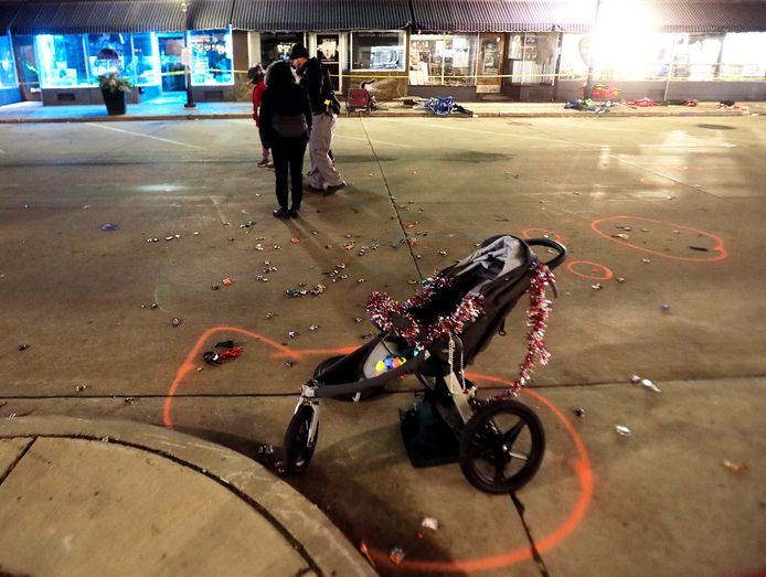 Broken stroller after the incident.  The victims are said to include children.