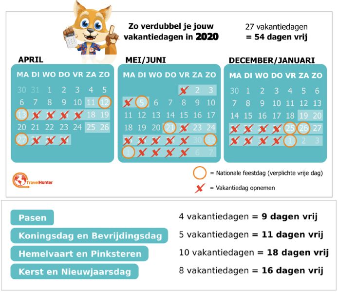 Kalender voor mensen die geen rekening hoeven te houden met de schoolvakanties