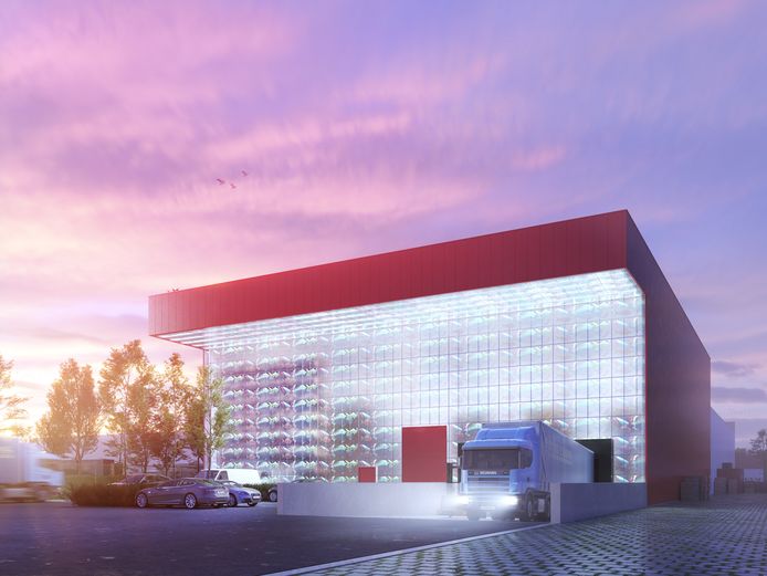Een toekomstbeeld van het nieuwe gebouw van Revi Food in Oostende.