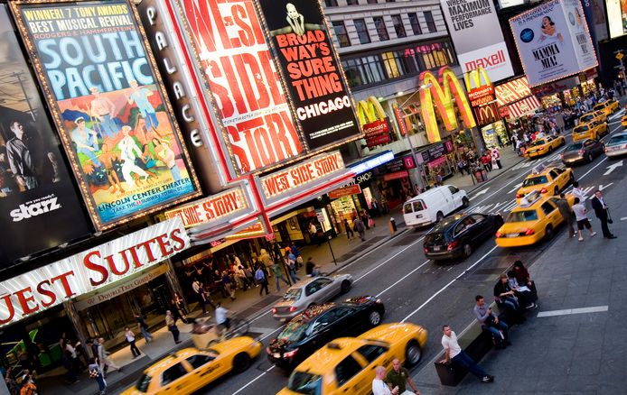 Time Square New York, waar West Side Story de musical gespeeld wordt.