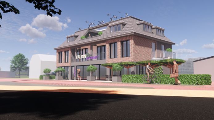 Artist's impression van de nieuwe gevel van restaurant Valdin na realisatie van de opbouw.
