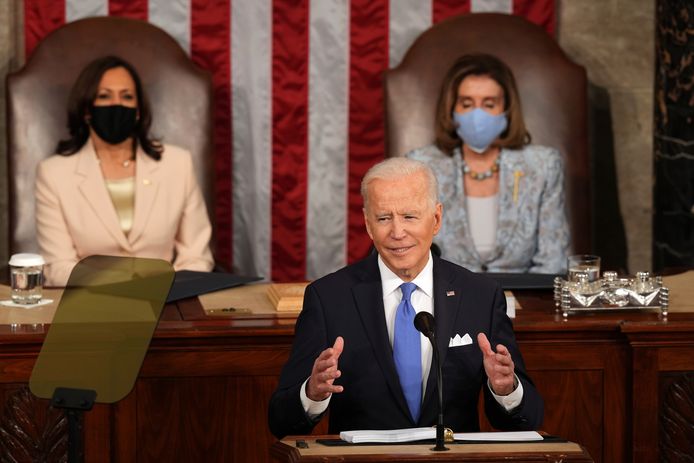 Kamala Harris, Joe Biden en Nancy Pelosi.