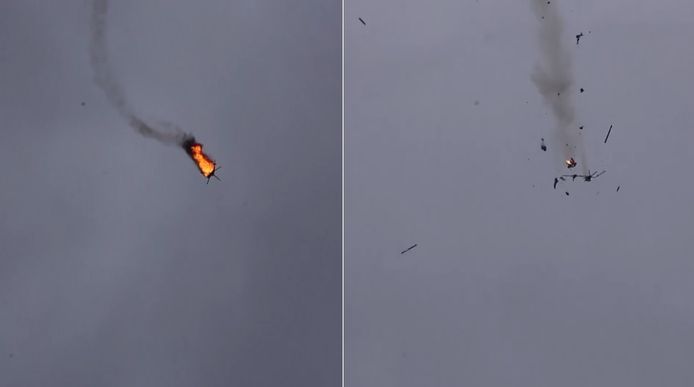 Ondertussen circuleren er beelden die een neerstortende brandende helikopter laten zien.