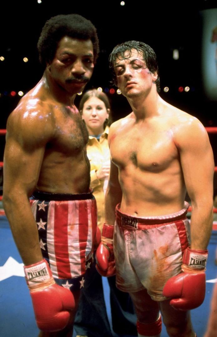 Sylvester Stallone en Carl Weathers in 'Rocky' (1976)