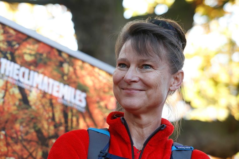 Marjan Minnesma bij aanvang van de Climate Miles in 2015, een wandeling van meer dan 500 kilometer van Utrecht naar Parijs, waar de Klimaattop plaatsvindt.  Beeld ANP