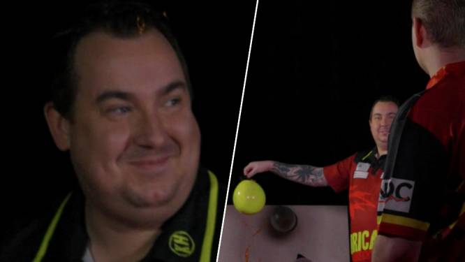 Darts en verf gaan niet helemaal samen: verfballon ontploft in gezicht van Kim Huybrechts
