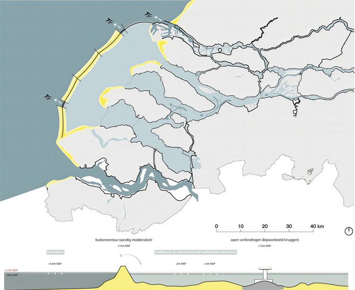 Een kunstmatig meer voor de kust van Zeeuwse en Zuid-Hollandse eilanden zou het overtollige water uit de grote rivieren kunnen opvangen.
