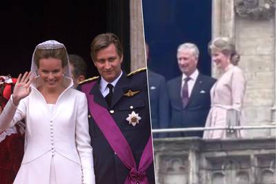 KIJK. Nostalgie tijdens het staatsbezoek: koning Filip en koningin Mathilde staan op hetzelfde balkon als op hun trouwdag in 1999