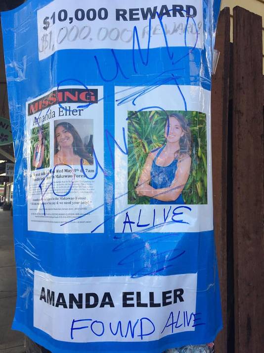 De opluchting bij Amanda's familie en vrienden is groot, zo is aan de posters te zien.