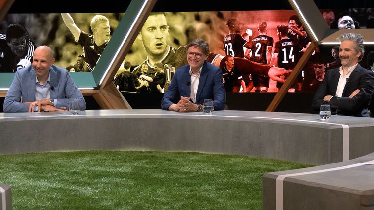 Bob Peeters, Erik Van Looy en Jeroom in ‘Match van de waarheid’. Beeld Telenet