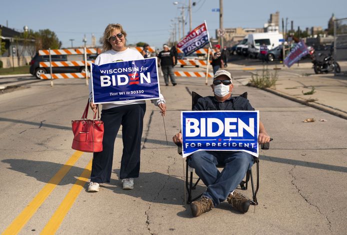 Aanhangers van Biden in Wisconsin.