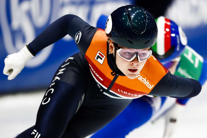 Xandra Velzeboer tijdens de wereldbekerwedstrijden in Dordrecht.
