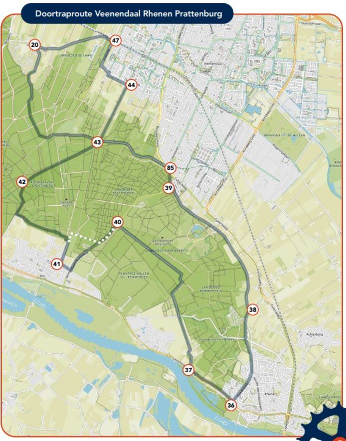 Een van de drie doortraproutes rondom Veenendaal.