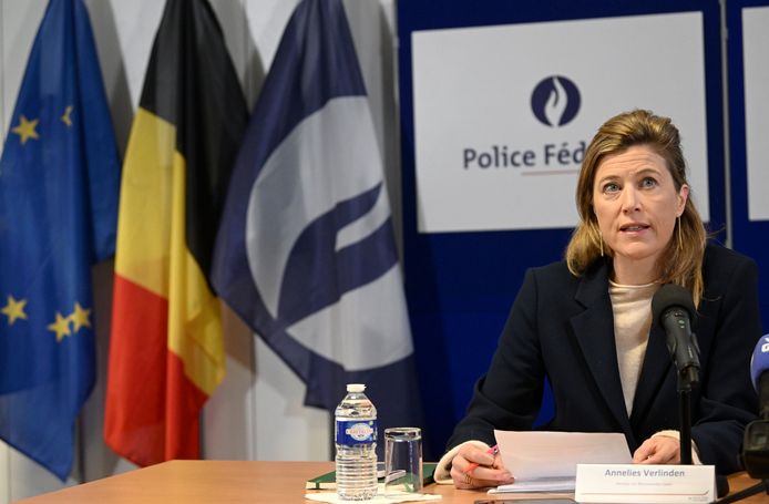 Minister van Binnenlandse Zaken Annelies Verlinden (CD&V) tijdens de voorstelling van het jaarverslag van de federale politie.