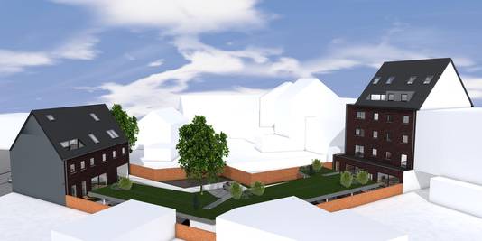 Een simulatie van het woonproject dat zal verrijzen tussen de Roomstraat en de Kleine Dam.