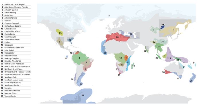 Onderzochte natuurgebieden.