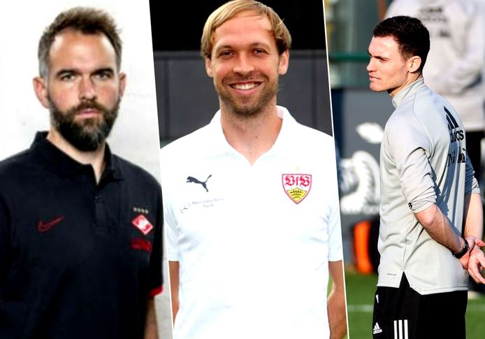 De gauche à droite: Max Urwantschky, le nouvel entraîneur des gardiens des Diables. Andreas Hinkel, le T2 de Domenico Tedesco. Et Thomas Vermaelen.