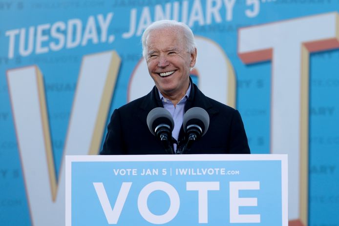 President-elect Joe Biden voert in Georgia campagne voor de Democraten Jon Ossoff en Raphael Warnock.
