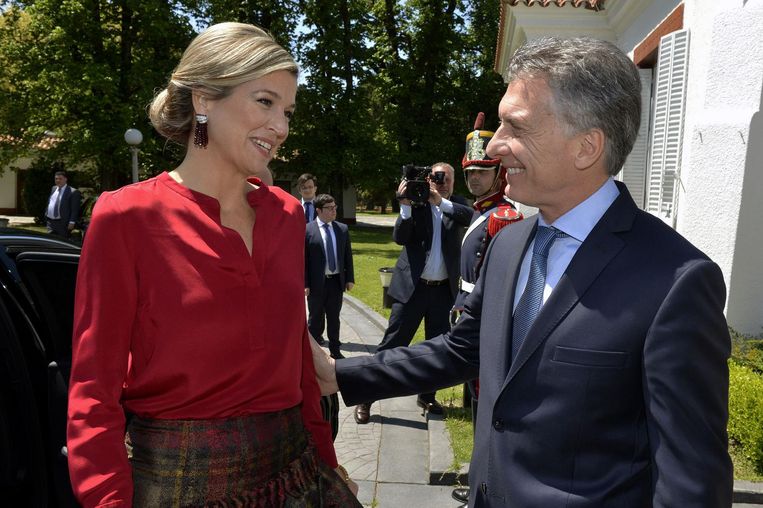 Koningin Máxima en de Argentijnse president Mauricio Macri. Beeld afp
